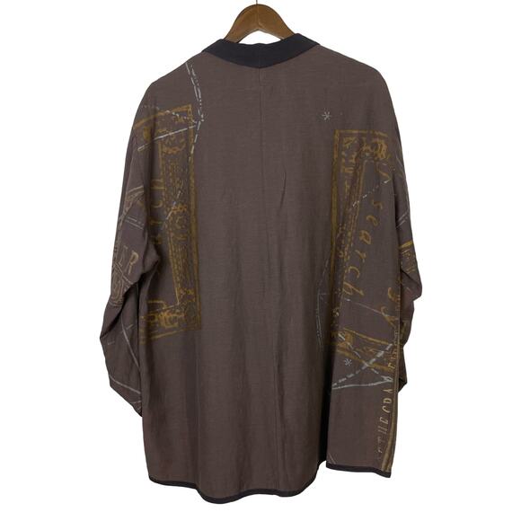 Visual Professional | Brown Silk Linen Blend Metallic Print Button Front Tunic - Picture 2 of 7